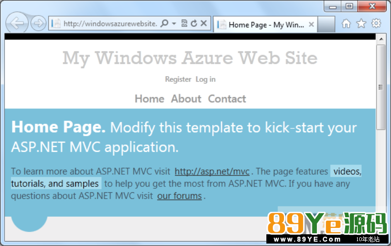 正在 Windows Azure 中运行的 Windows Azure 网站主页
